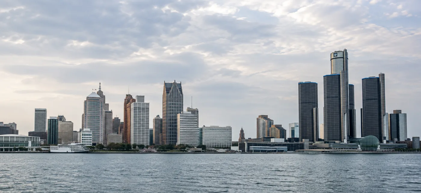 Detroit skyline along the riverfront
